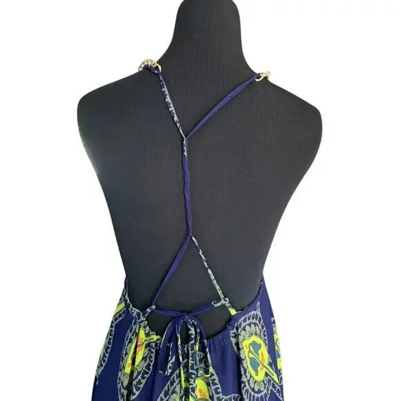 Free People Tricia Fix Spaghetti Strap Chain Navy Boho Maxi Dress Small - Picture 7 of 8